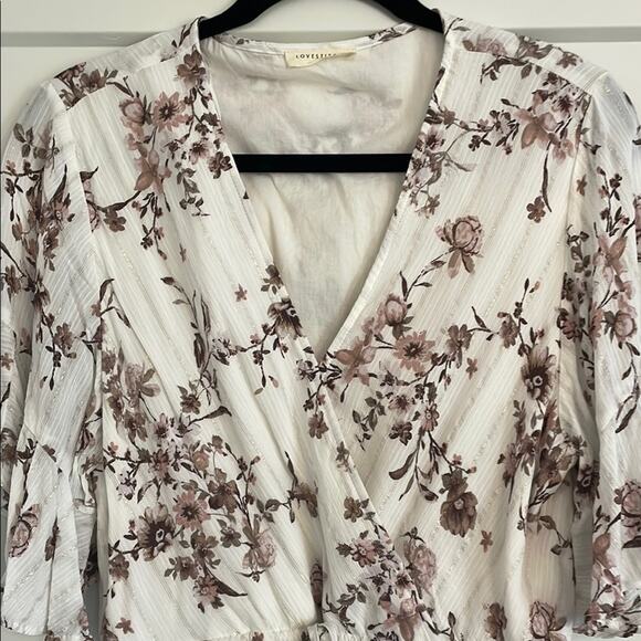 Lovestitch Floral Maxi Dress White Pink Brown Metallic V Neck Size L EUC - Picture 5 of 8